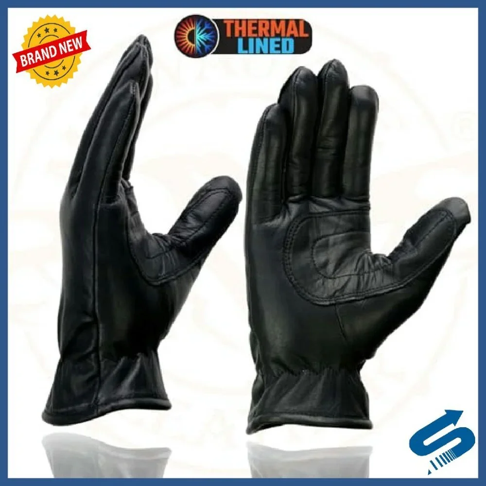 Thermal Lined Leather Motorcycle Gloves with Cinch Wrist Closure
